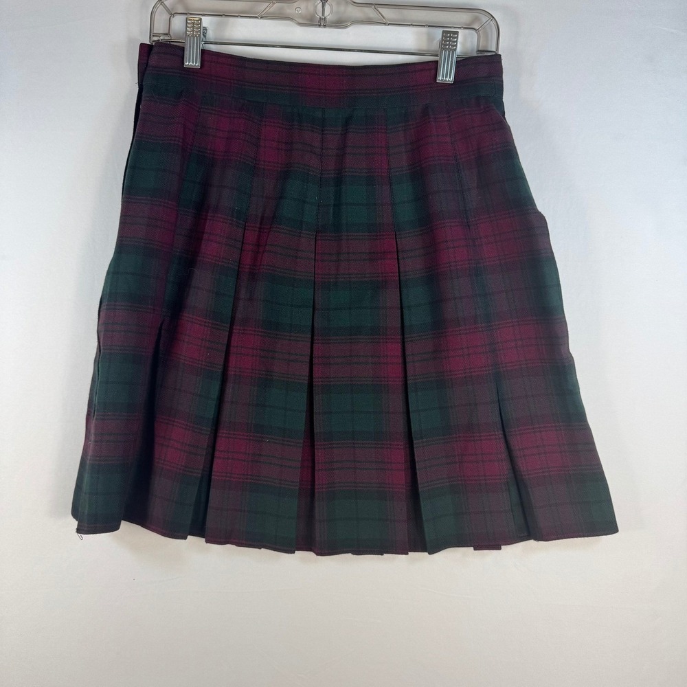 Vintage Tracy Evan Ltd Plaid Pleated Mini Skirt Burgundy Green Made in USA 11/12